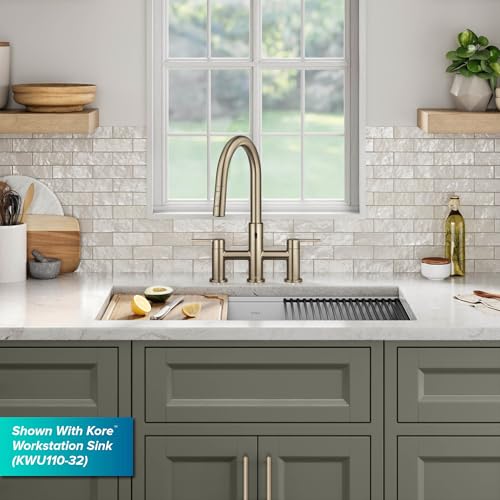 Image of KRAUS Oletto Touchless Sensor Bridge Kitchen Faucet with Pull-Down Sprayhead in Spot-Free Stainless Steel, KSF-3122SFS