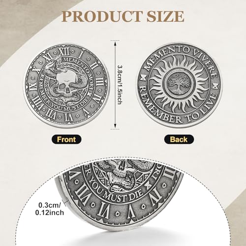 Image of Misdary 10 Pcs Souvenir Coin Mori Memento Vivere Reminder Token Metal Skull Challenge Coin Locket Stoicism Gift Challenge Reminder Pendant for Daily Practice Stoic (Style
