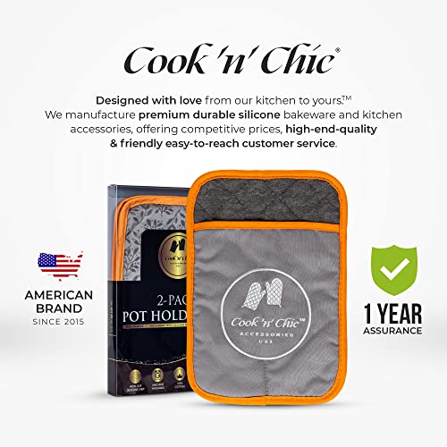Premium Pot Holders - 500°F Heat Resistant - Non Slip Textured Silicone Grip - Washable Mittens For Cooking Baking - Flexible Soft Terry Cloth Cotton Lining - Set Of 2 By Cook'n'chic #TOP7
