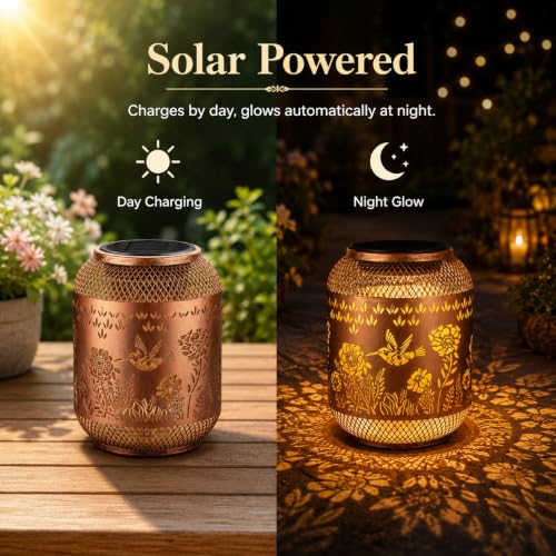 Image of Hummingbird Solar Lantern Outdoor Hanging Solar Garden Light Gifts for Mom Grandma Women,Waterproof Metal Decorative Lantern, Warm White Solar Lights for Patio Yard