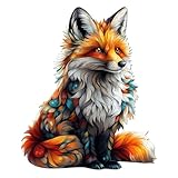 SECOGM Holzpuzzle Erwachsene, Künstlerischer Fuchs Holz Puzzle Erwachsene, 21.5x21.5cm Wooden Puzzle, Unregelmäßige Form, ‌Premium-Holzpuzzle Geschenkbox