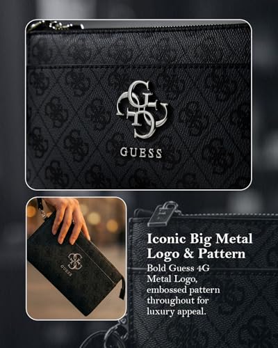 Image of CG MOBILE GUESS Universal Phone Bag Officially Licensed, Big 4G Logo Print Phone Pouch with Crossbody Strap, Impact-Resistant Protective Phone Holder for Men & Women - Black