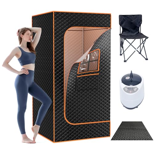 Obqer Dampfsauna, Dampfsauna FüR Zuhause 15 Min Schnellaufheizung, 9 Einstellbare Temperaturstufen, Timer-Aufheizung, Portable Sauna Beinhaltet 3l Dampfgarer, Klappstuhl, Bodenmatte, Fernbedienung