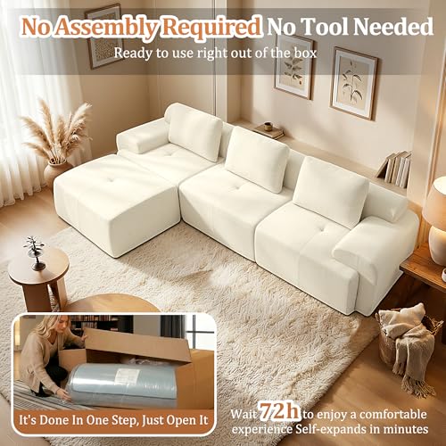 Image of 122 inch L Shaped Oversized Boneless Couch, Comfort Cloud Sectional Couches for Living Room, Modular Sofa High Back & Extra Deep Seat, No Assembly, Chenille (Warm White, 122 inch-L Shaped(3+1))
