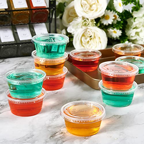 Image of 200 Sets 3.25 oz Plastic Portion Cups with Lids, Plastic Sauce Cup with Lid | Leak-proof sealing lids for sauces, jelly shots, souffle, condiments, dressings, for daily use, commercial kitchens, takeaway