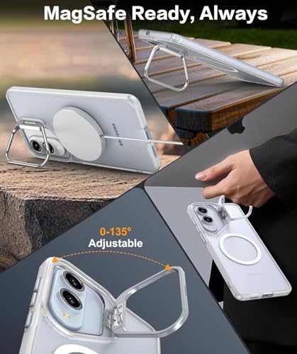 Image of Elzzi Magsafe Compatible case for Samsung Galaxy S25 Edge 5g Case Compatible with Wireless Charging, with Camera Stand, Military Grade Drop Tested, Translucent Hard Back Soft Edge Back Cover - White