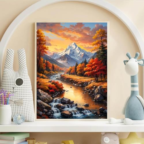 3 Pack Fall Diamond Art Kits for Adults Beginner, Mountain DIY Modern Diamond Painting Kits 5D Diamond Dots Gem Art Crafts with Tools,Round Full Drill Funny Crafts for Home Wall Decor&Gift-12x16in
