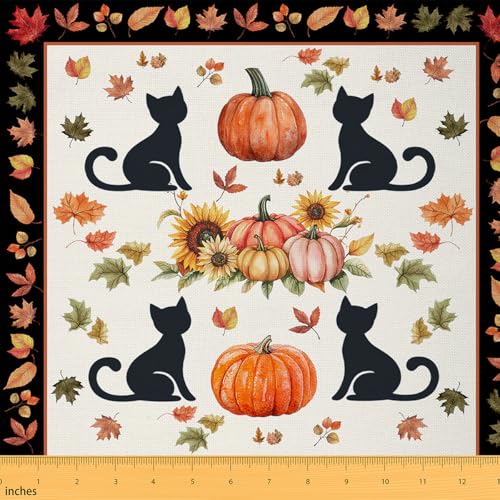 Cartoon Cat Waterproof Fabric by The Yard Fall Maple Leaves Pumpkin Home DIY Projects...