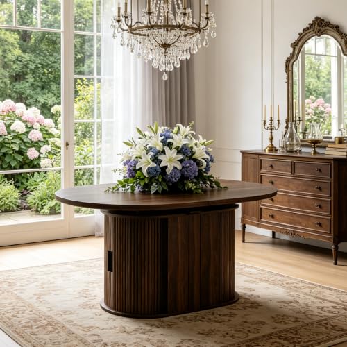 Image of 47in-118 in Extendable Dining Table for 4-12, Oval Expandable Kitchen Table