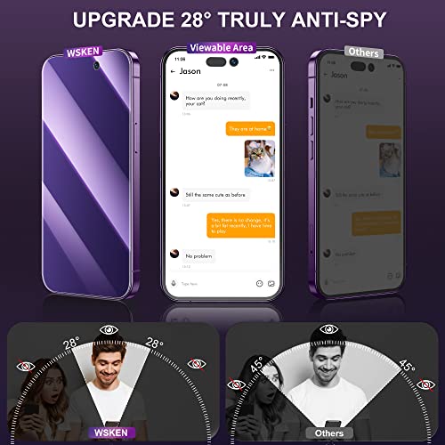 Wsken For Iphone 14 Pro Max Privacy Screen Protector, [Auto-Dust Removal] 28 Degree Anti Spy Anti-Blue Light 2.5D Full Coverage Hd Tempered Glass Film With Dust Clean Easy Installing House,2 Pack #TOP1