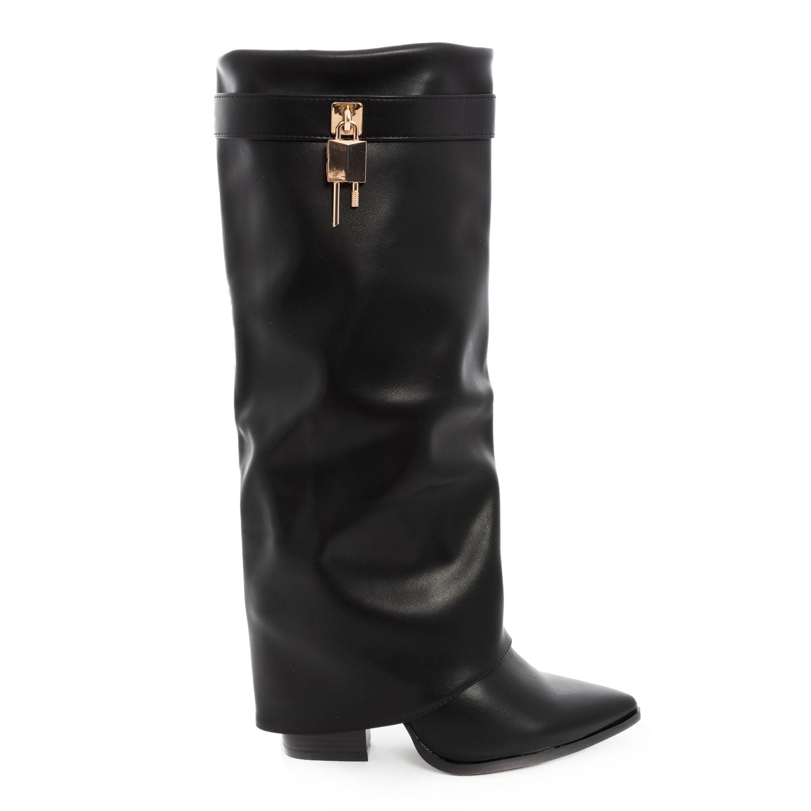 Toocool Stivali Donna al Ginocchio Gambale a Tubo Lucchetto Dorato Stivali a Punta Pelle Sintetica Shark Style G698
