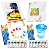 KASTEWILL Acrylic Paint Set, 52PCS with Paint, Painting Brushes,Acrylic Paints Book,Easel,Brush Washer,4 Blank Canvas,Palette for Adults Hobbyists and Beginners Valentines Day Gifts for Kids