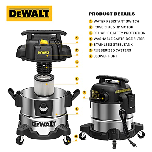 Dewalt 5 Gallon Stainless Steel Wet/Dry Vac, 4 Peak Hp Horsepower Shop Vacuum Cleaner, Dxv05S, Silver #TOP3