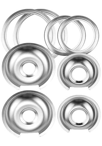Electric Stove Burner Drip Pans 2 Large 8'' Wb32X10013 & 2 Small 6'' Wb32X10012 Chrome Burner Drip Pan Bowls Set,Drip Pan And Trim Ring Set For Electric Range By Fetechmate #TOP20
