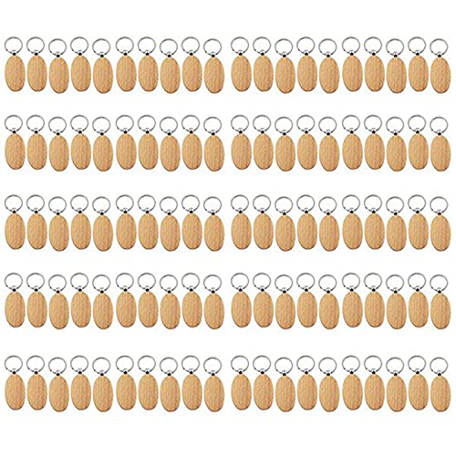100 Porte-clés en bois ovale vierge pour loisirs créatifs et DIY