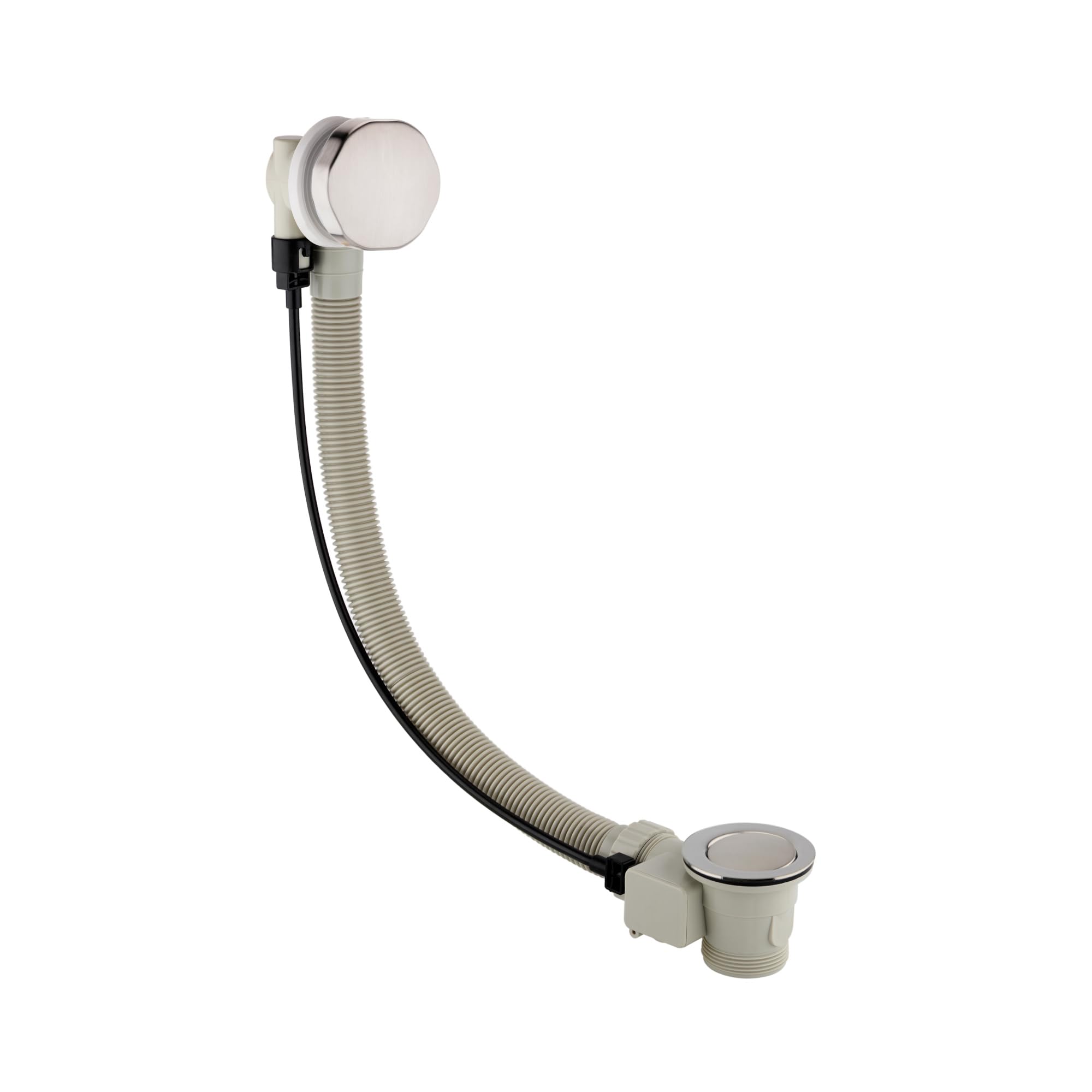 Enki Brushed Nickel W55, Bath Waste With Overflow And Nickel Pop Up Waste, Suitable For Thick Baths 5-25Mm, Brushed Steel