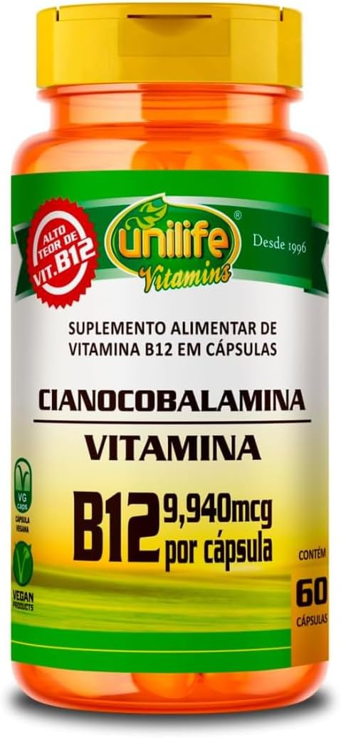 Vitamina B12 em 60 Cápsulas de Cianocobalamina — Melhor para Rotina Diária