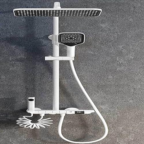 Bathroom Mixed Water Shower Set Hand Spray Adjustable Height Fine Copper Main Body 4 Water Outlets Large Top Spray (Chrome With digital display) image 5