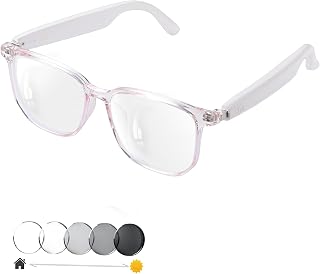 Smart Glasses for Women Men, Bluetooth Audio Glasses with Color-Changing Lenses, Open Ear Sound Speakers, Magnetic Charging, Voice Assistant, Music/Calls, Blue Light Glasses for Working Travel (Pink)