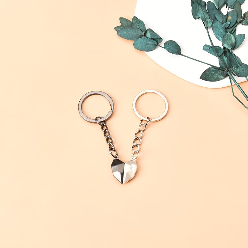 Image of Matching Keychain for Couples Magnetic Key Chain Gifts for Couple Anniversary Birthday Gifts for Couples Best Friend Keychain for 2 Magnet Half Heart Keychain for Couple Friends（Black and White),,