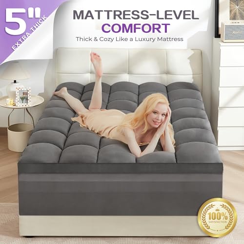 Image of SINWEEK Dual Layer 5 Inch Memory Foam Mattress Topper Twin Size, 2 Inch Gel Memory Foam Plus 3 Inch 1450 GSM Down Alternative Quilted Pillow Top Mattress Pad Cover, Dark Gray