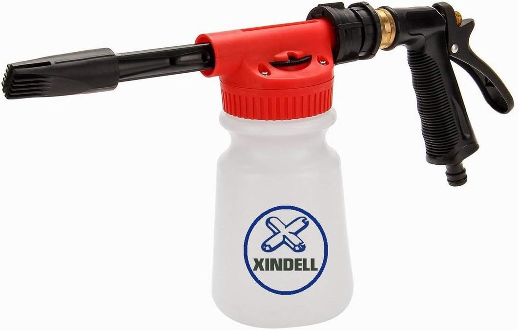 X XINDELL Car Pressure Foam Gun Washer with Quick Nozzle Connector, Adjustable Hose Wash Foamer Bottle for Car Motorcycle Cleaning Garden & Home Use, 0.23 Gallon Ratio Dial Sprayer Car Wash Equipment