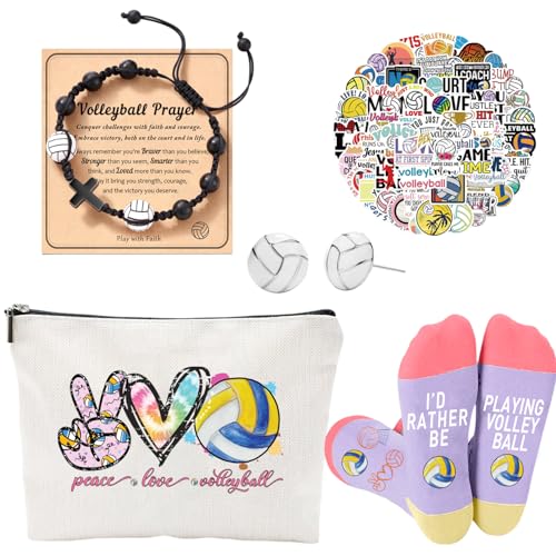 Volleyball gifts for teen girls Set Volleyball gifts Volleyball funny socks Volleyball earrings Volleyball Makeup Bag 50Pcs Volleyball Stickers-5Pcs Volleyball gifts