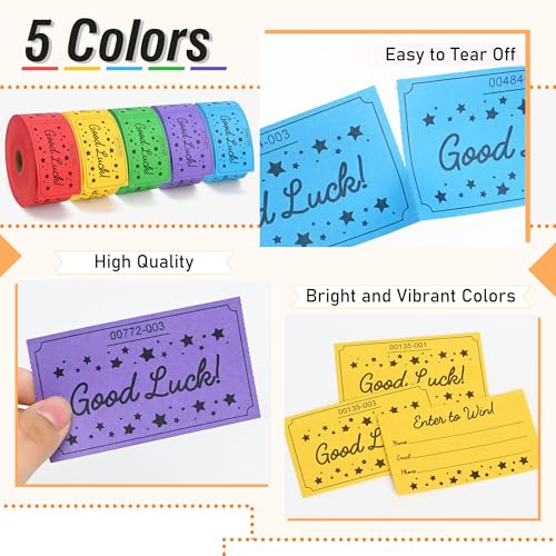 ESSENTIAL 2500 Raffle Tickets, Good Luck Raffle Cards, Entry Form with Name, Phone & Email for Raffle, Events, Entry, Class Reward & Door Prize- Blue/Yellow/Pink/Green/Purple by ESSENTIAL - Image 4