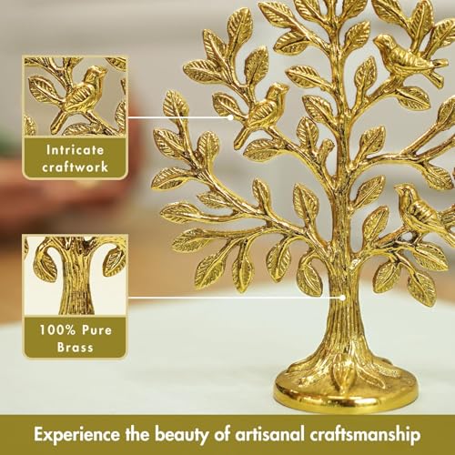 Image of BEHOMA 100% Pure Brass Spiritual Gift Set of Ganesh Diya for Pooja & Kalpavriksh Tree of Life Showpiece for homr decor | Vastu Fengshui Decor Items for Good Luck | House Warming & Wedding Gift