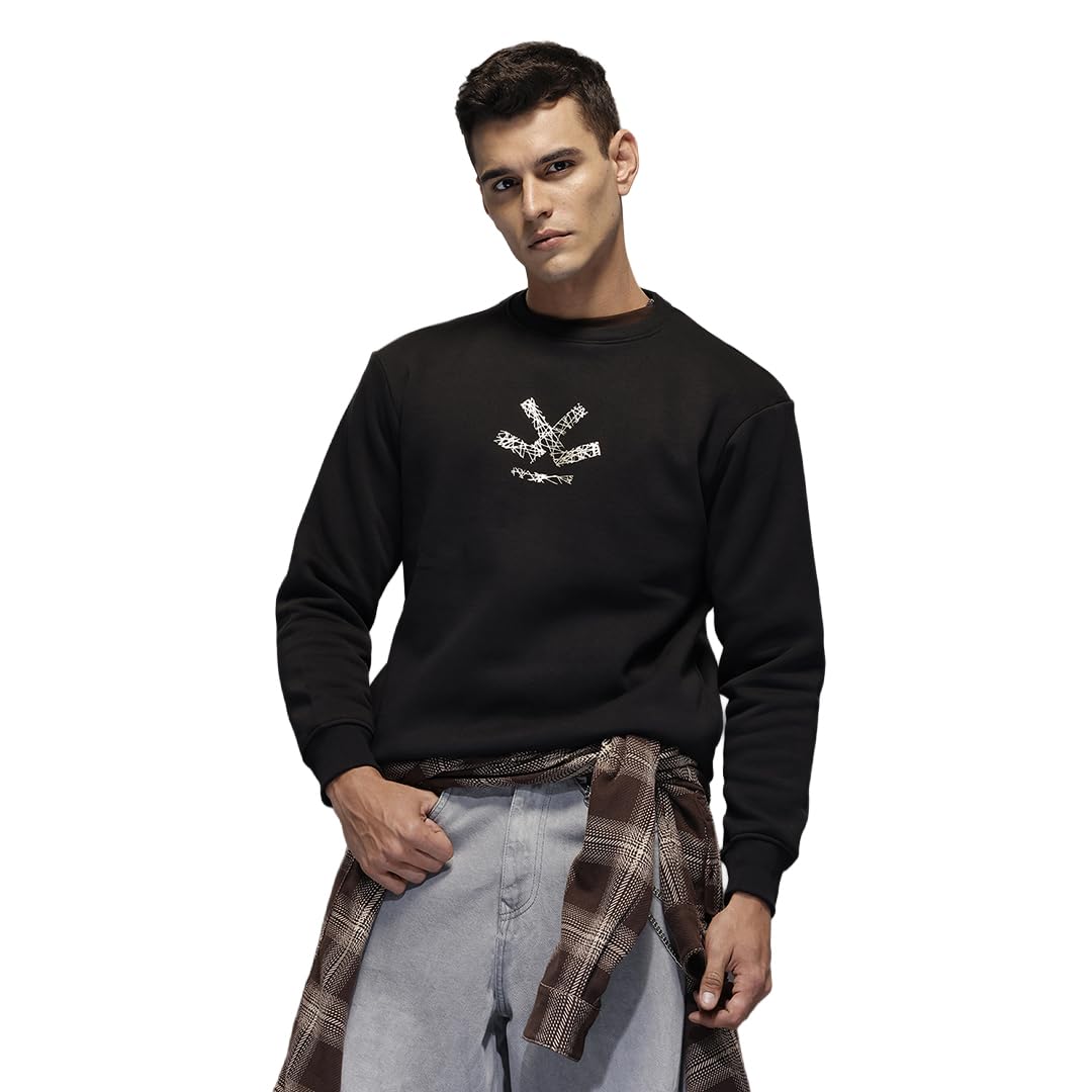 wrogn Men's Cotton Blend Sweatshirt | Solid Design | Comfort Fit | Black | L-picture-29