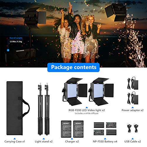Neewer 2 Packs P200 RGB LED Video Light Battery Kit with APP Control - CRI97+ 360°Full Color RGB Light Preset 9 Scenes with U-Bracket/Barndoor/LED Display/for YouTube, Outdoor Photography