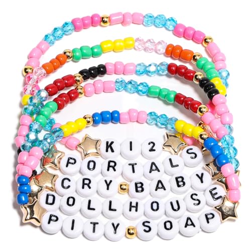 AICase for Melanie Merch Gifts Martinez Inspired Bracelets 5 Pcs Stackable Stretch Beaded Friendship Bracelets Concert Outfit Vinyl Poster Sticker Merchandise Gifts for Fans Women Birthday Christmas