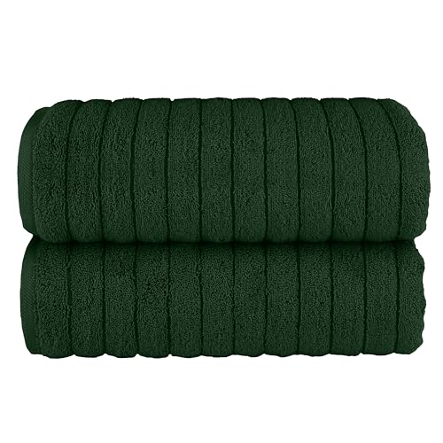 Image of Elegant Comfort 100% Turkish Cotton Corduroy Ribbed Luxury Soft 2 Pack Bath Towels 27 x 54 Inch - Ultra Plush, Absorbent, Quick Dry, Hotel Spa Quality Towels for Bathroom Essentials, Hunter Green