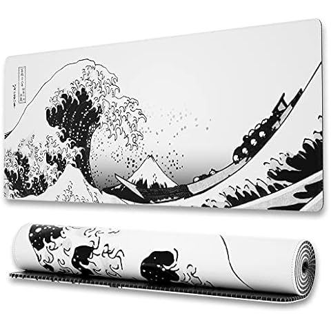 Ovenbird Extended Gaming Computer Mouse Pad, Large White Mouse Pad for Desk, Cute Anime Japanese Great Wave Desk Pad for Keyboard and Mouse, White, 31.5 x 11.8 x 0.12 inches Cover