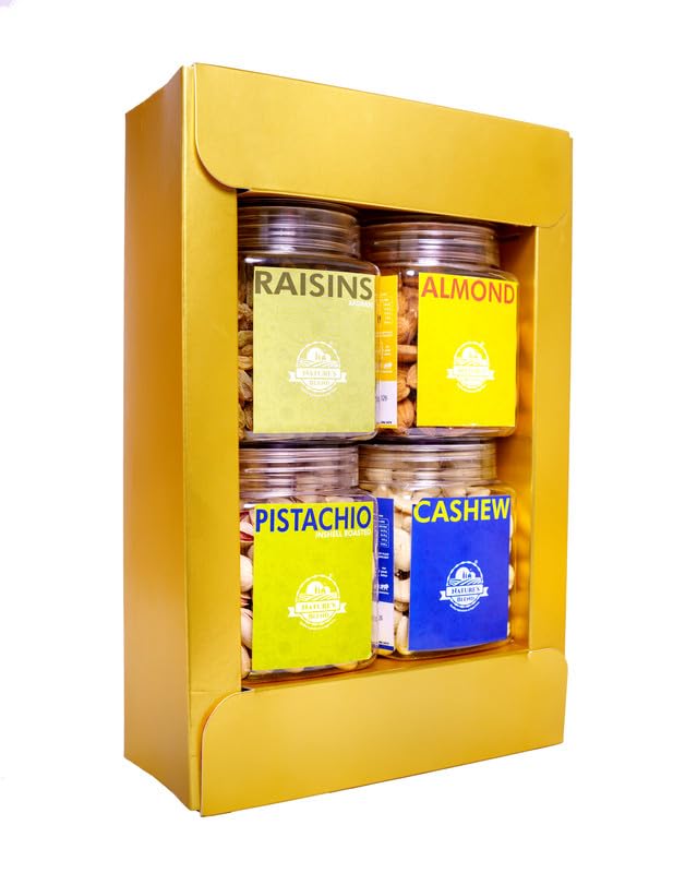 Image of Nature's Blend Exotic Dry Fruits Gift Set | Maroon New| Pack of 4 x 250g Jars | Healthy Gifting for all occassion | Afghan Raisins, Almond, Cashew, Pistachio Inshell Roasted | Perfect Corporate & Festive Dry Fruit Gift Hampers | Perfect Corporate Gift Hamper
