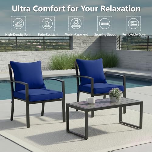 Image of 24x24 Inch Outdoor Chair Cushions Set of 2, Patio Furniture Cushions - Removable Cover, Water-Repellent, Fade-Resistant, Non-Slip Bottom & Straps, Replacement for Deep Seat Sofa & Couch - Navy