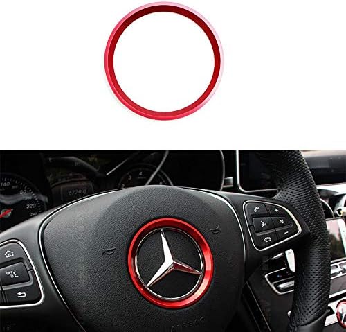 DEMILLO Sports Aluminum Steering Wheel Center Decoration Cover Trim for Mercedes B C E CLA GLA GLC GLK Class(red, 2'' Inner Ring Size)