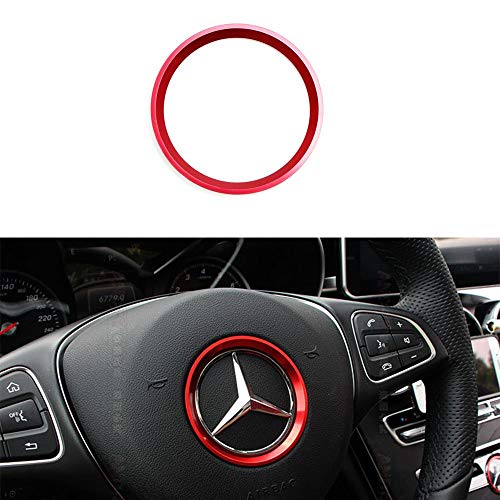 Demillo Sports Aluminum Steering Wheel Center Decoration Cover Trim For Mercedes B C E Cla Gla Glc Glk Class(Red, 2'' Inner Ring Size) #TOP1