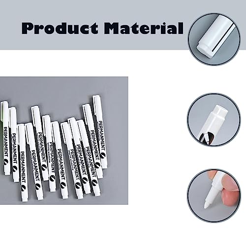 12 Pcs White Marker Pen Permanent Waterproof, Waterproof and Quick Drying White Pens whiTe Permanent Marker Pens, for Rock Painting Ceramic Glass Wood Tire Fabric Canvas - Image 3