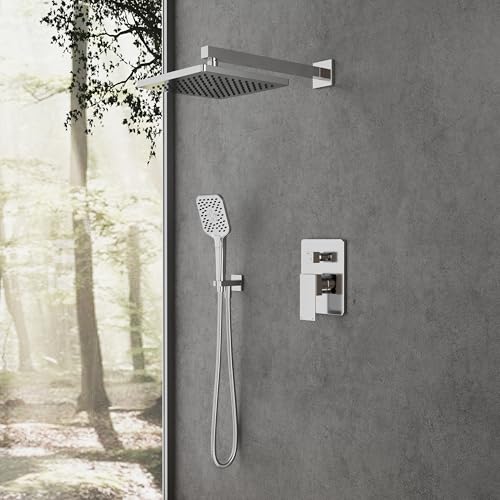 Image of Gabrylly Shower System, Shower Faucets Sets Complete for Bathroom with High Pressure 10 inch Rain Shower and Handheld Shower, 2 Way Shower Valve Kit, Chrome