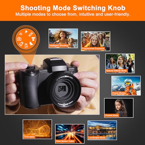 5K Digital Camera 5X Optical Zoom Cameras for Photography, 64MP Front and Rear Dual Cameras Vlogging Camera for YouTube Video with 3.2" IPS Touchscreen, 6-Axis Stabilization, 64G TF Card, 2 Batteries - Image 6