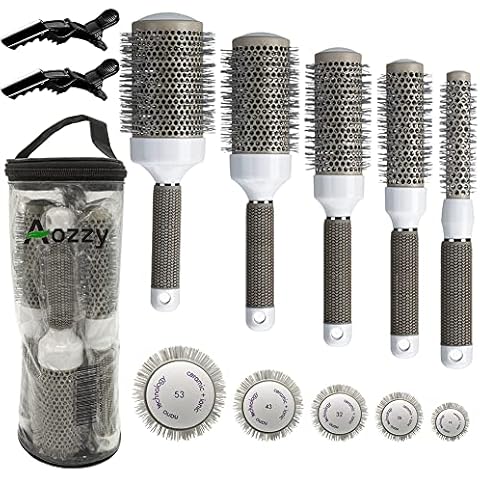 Aozzy Round Hair Brushes for Blow Drying, Round Hair Brush Set for Woman Curly and Straight Salon Hair Styling, Nano Thermal Ceramic Ionic Barrel Hairdressing Brushes Sets (19mm 25mm 32mm 45mm 53mm) Cover