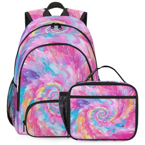 Tie Dye Backpack with Lunch Box Lightweight Large Travel Laptop Backpacks Set Casual Daypacks