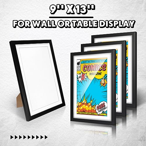 Image of Geetery 16 Pack Comic Book Frame UV Protection Magazine Picture Display Wall Mount Book Fit Current up to 6 3 /4 inch x 10 1 /4 inch Wall or Tabletop Display with Spring Clip Installed Hanger(Black (white Mat))