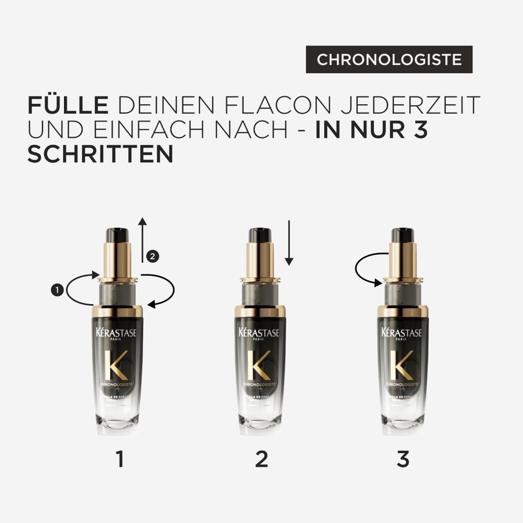 Kérastase Chronologiste L’Huile de Parfum, Antistatisches Duft-Öl für alle Haartypen, Nährende und stärkende Haarpflege mit Hitzeschutz und intensivem Duft, Nachfüllpackung, 75 ml