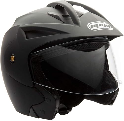 MMG - Casco abierto para motocicleta DOT Street Legal, visera transparente abatible, Certificado DOT y FMVSS218, negro mate 203