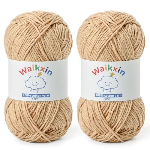 Image of Cotton Yarn for Crocheting - 262.4yds / 3.52oz Baby Yarn for Crocheting Soft - 100% Milk Cotton Yarn 5 Ply Crochet Amigurumi Yarn for Crafts&Puzzle /Socks /Hats(2 Khaki)