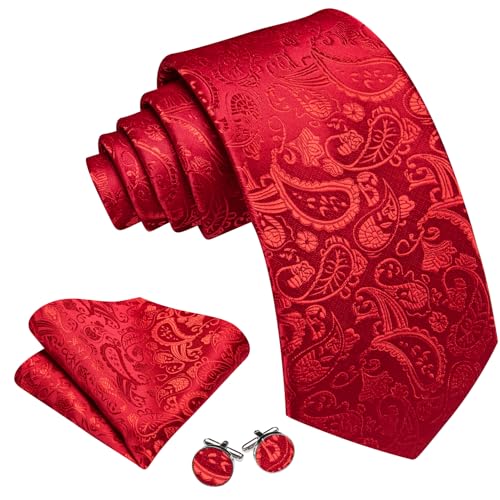 Image of YOHOWA Mens Ties Set Wedding Paisley Neckties with Handkerchief Cufflinks Formal Business