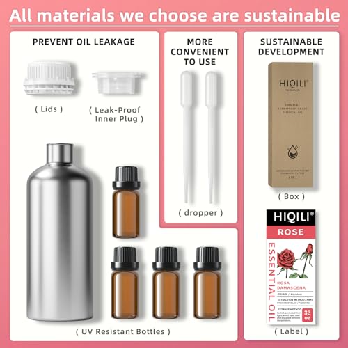 Image of HIQILI 32 Fl Oz Rose Essential Oil, Huge Value Size Undiluted Rose Oil for Face, Skin, Diffuser, Hair