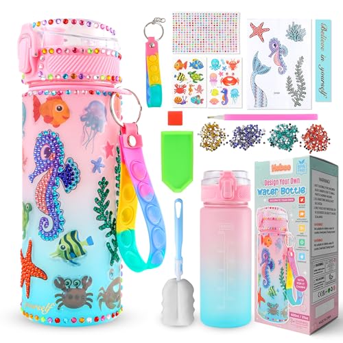 Hobee Decorate Your Own Water Bottle for Girls - Pink Mermaid Themed Arts and Crafts Kit for Kids- With Stickers and Sparkles - Crafty Girls Gifts Presents BPA Free